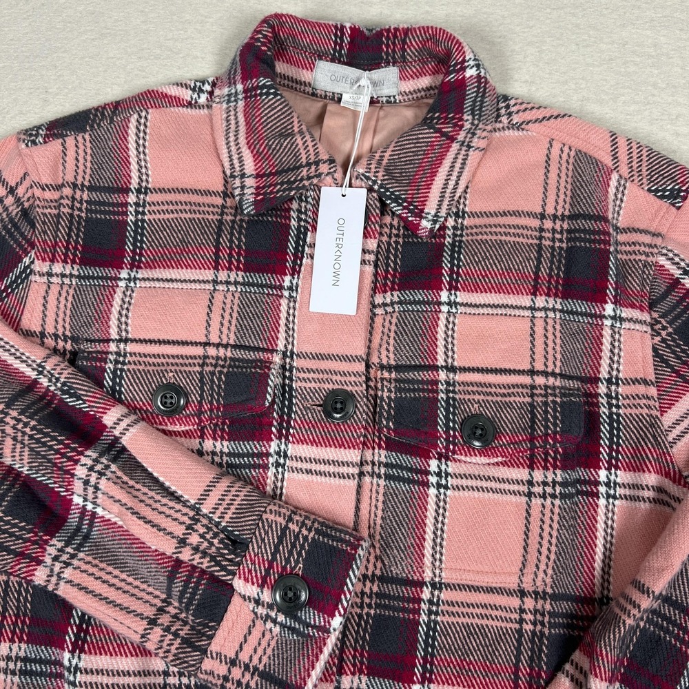 Outerknown Blanket Shirt Mens XS Pink Button Front Plaid Heavy Flaw Button